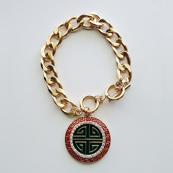 Greek Key Rhinestone Medallion Bracelet - Picture 1 of 2